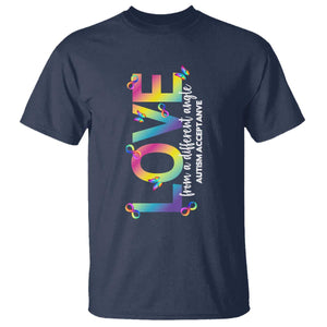 Autism Acceptance T Shirt Love From a Different Angle Rainbow Infinity TS02 Navy Print Your Wear