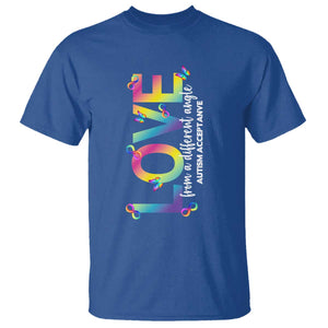 Autism Acceptance T Shirt Love From a Different Angle Rainbow Infinity TS02 Royal Blue Print Your Wear
