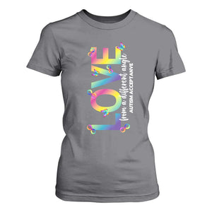 Autism Acceptance T Shirt For Women Love From a Different Angle Rainbow Infinity TS02 Charcoal Print Your Wear