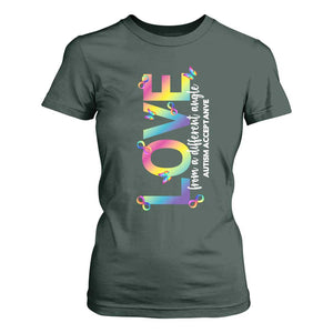 Autism Acceptance T Shirt For Women Love From a Different Angle Rainbow Infinity TS02 Dark Forest Green Print Your Wear