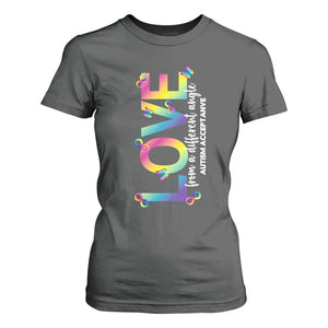 Autism Acceptance T Shirt For Women Love From a Different Angle Rainbow Infinity TS02 Dark Heather Print Your Wear