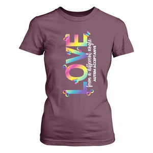 Autism Acceptance T Shirt For Women Love From a Different Angle Rainbow Infinity TS02 Maroon Print Your Wear