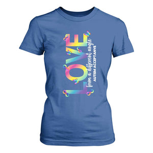 Autism Acceptance T Shirt For Women Love From a Different Angle Rainbow Infinity TS02 Royal Blue Print Your Wear