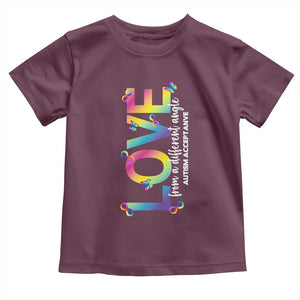Autism Acceptance Toddler T Shirt Love From a Different Angle Rainbow Infinity TS02 Maroon Print Your Wear