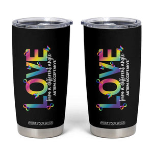 Autism Acceptance Tumbler Cup Love From a Different Angle Rainbow Infinity TS02 Black Print Your Wear