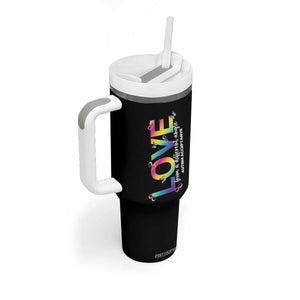 Autism Acceptance Tumbler With Handle Love From a Different Angle Rainbow Infinity TS02 Print Your Wear