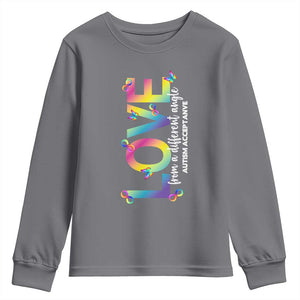 Autism Acceptance Youth Sweatshirt Love From a Different Angle Rainbow Infinity TS02 Charcoal Print Your Wear