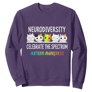 Cute Cats Autism Embrace Sweatshirt Neurodiversity Celebrate The Spectrum TS02 Purple Print Your Wear