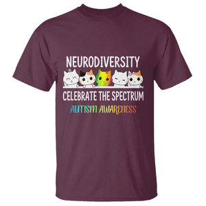 Cute Cats Autism Embrace T Shirt Neurodiversity Celebrate The Spectrum TS02 Maroon Print Your Wear