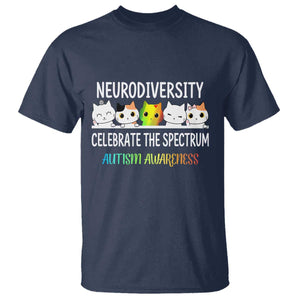 Cute Cats Autism Embrace T Shirt Neurodiversity Celebrate The Spectrum TS02 Navy Print Your Wear