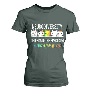Cute Cats Autism Embrace T Shirt For Women Neurodiversity Celebrate The Spectrum TS02 Dark Forest Green Print Your Wear