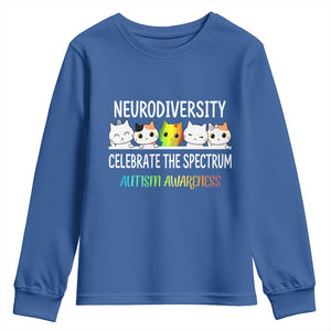 Cute Cats Autism Embrace Youth Sweatshirt Neurodiversity Celebrate The Spectrum TS02 Royal Blue Print Your Wear