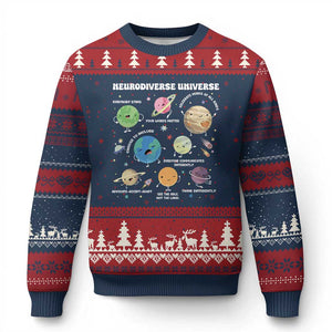 Neurodiverse Universe Ugly Christmas Sweater Autism Awareness ASD ADHD Neurodiversity Sped Teacher TS02 Navy Red Print Your Wear