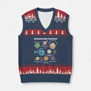 Neurodiverse Universe V-Neck Knit Sweater Vest Autism Awareness ASD ADHD Neurodiversity Sped Teacher TS02 Navy Red Print Your Wear