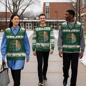 Embrace Neurodiversity V-Neck Knit Sweater Vest Celebrate Minds of All Kinds Teacher ASD TS02 Forest Green Beige Print Your Wear