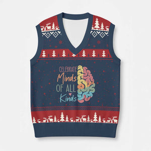 Embrace Neurodiversity V-Neck Knit Sweater Vest Celebrate Minds of All Kinds Teacher ASD TS02 Navy Red Print Your Wear