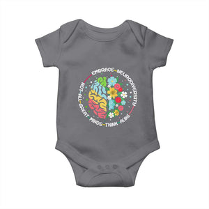 Embrace Neurodiversity Baby Onesie Neurodiverse Brain Autism Awareness ADHD Autistic TS02 Charcoal Print Your Wear