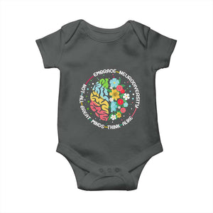 Embrace Neurodiversity Baby Onesie Neurodiverse Brain Autism Awareness ADHD Autistic TS02 Dark Heather Print Your Wear