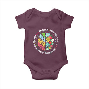Embrace Neurodiversity Baby Onesie Neurodiverse Brain Autism Awareness ADHD Autistic TS02 Maroon Print Your Wear