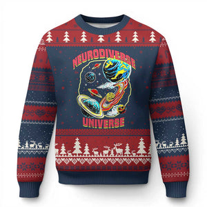 Neurodiverse Universe Ugly Christmas Sweater Neurodiversity Embrace ADHD Autism ASD TS02 Navy Red Print Your Wear