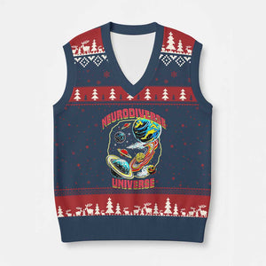 Neurodiverse Universe V-Neck Knit Sweater Vest Neurodiversity Embrace ADHD Autism ASD TS02 Navy Red Print Your Wear