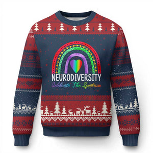 Neurodiversity Ugly Christmas Sweater Autism Spectrum ASD ADHD Rainbow Boho TS02 Navy Red Print Your Wear