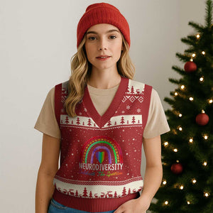 Neurodiversity V-Neck Knit Sweater Vest Autism Spectrum ASD ADHD Rainbow Boho TS02 Red Beige Print Your Wear