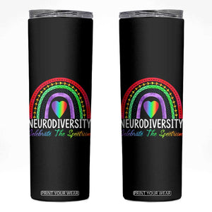 Neurodiversity Skinny Tumbler Autism Spectrum ASD ADHD Rainbow Boho TS02 Black Print Your Wear
