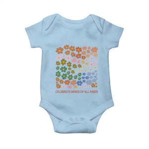 Neurodiversity Boho Floral Baby Onesie Celebrate Minds of All Kinds Autism ADHD ASD TS02 Light Blue Print Your Wear