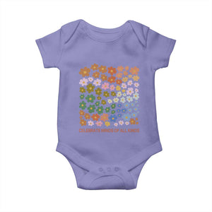 Neurodiversity Boho Floral Baby Onesie Celebrate Minds of All Kinds Autism ADHD ASD TS02 Violet Print Your Wear
