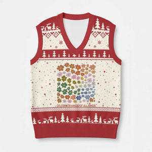 Neurodiversity Boho Floral V-Neck Knit Sweater Vest Celebrate Minds of All Kinds Autism ADHD ASD TS02 Beige Red Print Your Wear