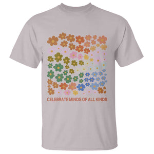 Neurodiversity Boho Floral T Shirt Celebrate Minds of All Kinds Autism ADHD ASD TS02 Ice Gray Print Your Wear