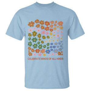 Neurodiversity Boho Floral T Shirt Celebrate Minds of All Kinds Autism ADHD ASD TS02 Light Blue Print Your Wear