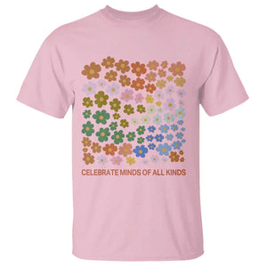 Neurodiversity Boho Floral T Shirt Celebrate Minds of All Kinds Autism ADHD ASD TS02 Light Pink Print Your Wear