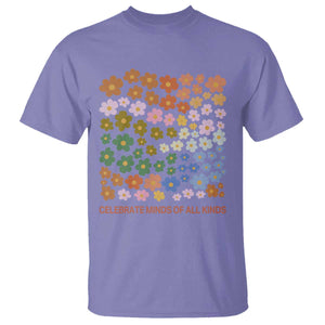 Neurodiversity Boho Floral T Shirt Celebrate Minds of All Kinds Autism ADHD ASD TS02 Violet Print Your Wear