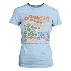 Neurodiversity Boho Floral T Shirt For Women Celebrate Minds of All Kinds Autism ADHD ASD TS02 Light Blue Print Your Wear