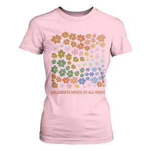 Neurodiversity Boho Floral T Shirt For Women Celebrate Minds of All Kinds Autism ADHD ASD TS02 Light Pink Print Your Wear