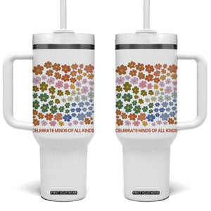 Neurodiversity Boho Floral Tumbler With Handle Celebrate Minds of All Kinds Autism ADHD ASD TS02 One Size: 40 oz White Print Your Wear