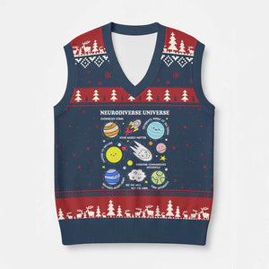 Neurodiverse Universe V-Neck Knit Sweater Vest Autism Awareness ADHD ASD Neurodiversity TS02 Navy Red Print Your Wear