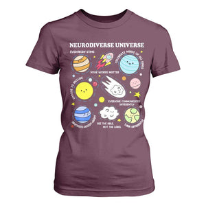 Neurodiverse Universe T Shirt For Women Autism Awareness ADHD ASD Neurodiversity TS02 Maroon Print Your Wear