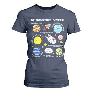 Neurodiverse Universe T Shirt For Women Autism Awareness ADHD ASD Neurodiversity TS02 Navy Print Your Wear