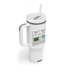 Funny Teacher Summer Break Tumbler With Handle First Teach Then Beach Vacation Mode TS02 Print Your Wear