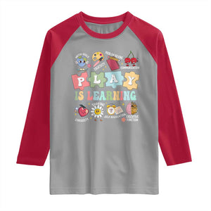 Special Education Raglan Shirt Play is Learning Sped Teacher TS02 Sport Gray Red Print Your Wear