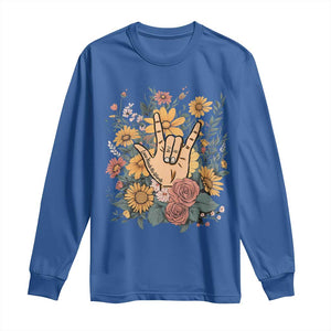 Special Education Long Sleeve Shirt Sign Language ASL Love Needs No Words TS02 Royal Blue Print Your Wear
