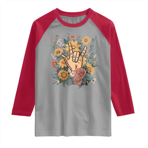 Special Education Raglan Shirt Sign Language ASL Love Needs No Words TS02 Sport Gray Red Print Your Wear