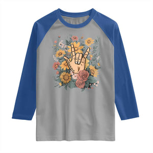 Special Education Raglan Shirt Sign Language ASL Love Needs No Words TS02 Sport Gray Royal Print Your Wear