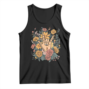 Special Education Tank Top Sign Language ASL Love Needs No Words TS02 Black Print Your Wear