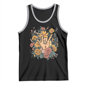 Special Education Tank Top Sign Language ASL Love Needs No Words TS02 Black Athletic Heather Print Your Wear