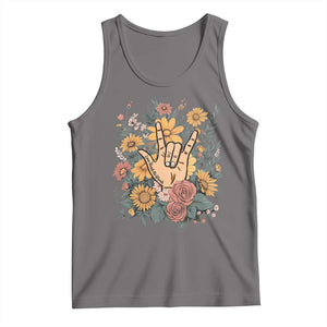 Special Education Tank Top Sign Language ASL Love Needs No Words TS02 Deep Heather Print Your Wear