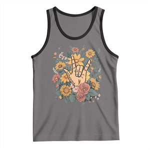 Special Education Tank Top Sign Language ASL Love Needs No Words TS02 Deep Heather Black Print Your Wear